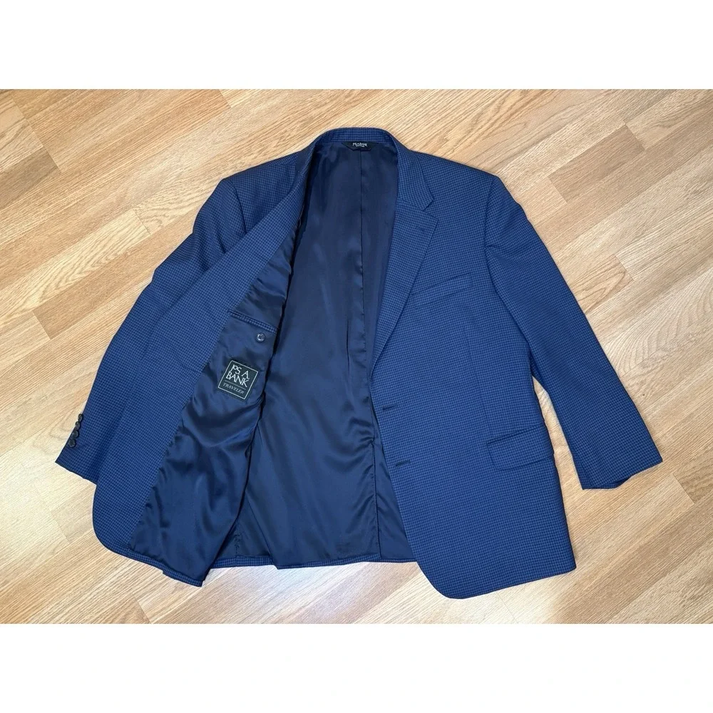 Joseph A Bank Sport Coat Men's 48S Blue Black Check Plaid 2 Button Blazer Jacket